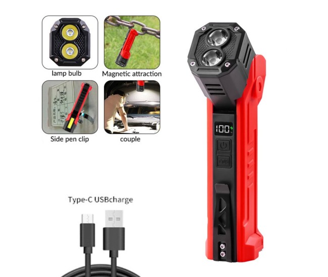 Lanterna Multifunctionala LED Superfire GM06, USB-C, 1500mAh, 355lm, 216m, power bank, lumina rosie, prindere magnetica, IP44 - Rosu Lanterna Multifunctionala LED Superfire GM06, USB-C, 1500mAh, 355lm, 216m, power bank, lumina rosie, prindere magnetica, IP44 - Rosu