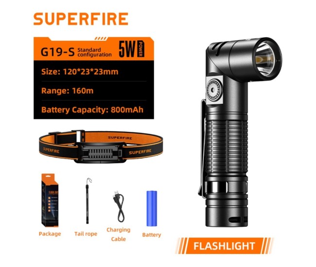 Lanterna Multifunctionala LED Supfire G19-S, USB-C, 360lm, 160m, prindere magnetica Lanterna Multifunctionala LED Supfire G19-S, USB-C, 360lm, 160m, prindere magnetica
