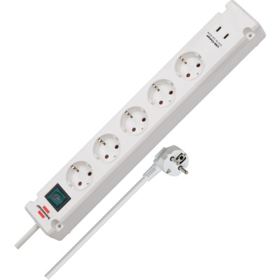 Prelungitor Brennenstuhl Bremounta 5 prize, 2 x USB-C, 3m, Buton On Off, prindere in suruburi , Alb