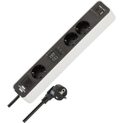 Prelungitor Brennenstuhl Ecolor 3 prize, countdown, 1x USB A, 1x USB-C, Buton On Off 1,5m H05VVF 3G1,5, alb negru