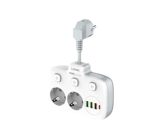 Prelungitor LDNIO SE2435, 2 prize, 3 X USB-A, 1X USB-C, incarcare rapida QC 3.0, 10A Prelungitor LDNIO SE2435, 2 prize, 3 X USB-A, 1X USB-C, incarcare rapida QC 3.0, 10A