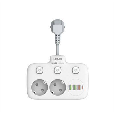 Prelungitor LDNIO SE2435, 2 prize, 3 X USB-A, 1X USB-C, incarcare rapida QC 3.0, 10A