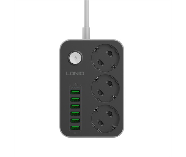 Prelungitor LDNIO SE3631, 3 prize, 6 X USB-A, 17W, 2m Prelungitor LDNIO SE3631, 3 prize, 6 X USB-A, 17W, 2m