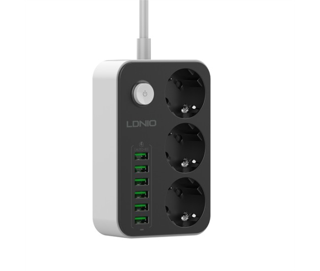 Prelungitor LDNIO SE3631, 3 prize, 6 X USB-A, 17W, 2m Prelungitor LDNIO SE3631, 3 prize, 6 X USB-A, 17W, 2m