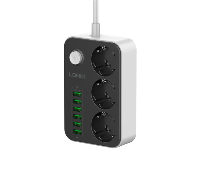 Prelungitor LDNIO SE3631, 3 prize, 6 X USB-A, 17W, 2m Prelungitor LDNIO SE3631, 3 prize, 6 X USB-A, 17W, 2m
