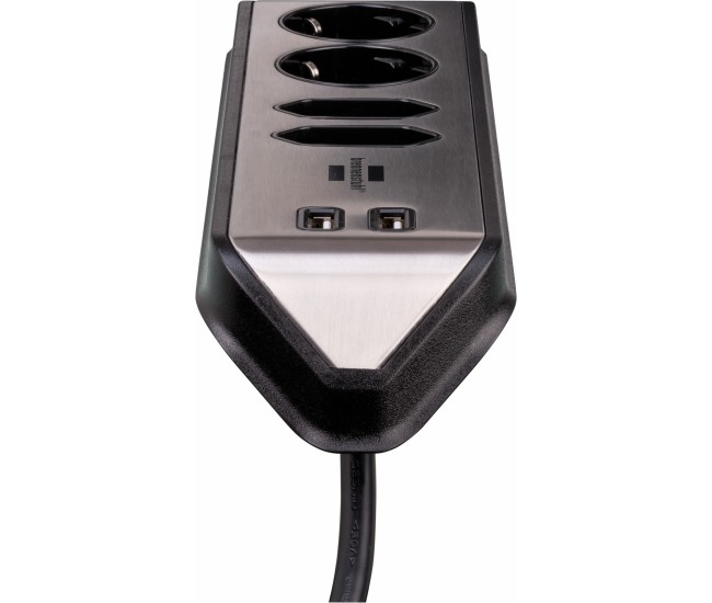 Prelungitor pentru perete colt Brennenstuhl Estilo 4 prize, 2 USB, 3.1 A, 2m Inox, Adeziv inclus, Argintiu-Negru Prelungitor pentru perete colt Brennenstuhl Estilo 4 prize, 2 USB, 3.1 A, 2m Inox, Adeziv inclus, Argintiu-Negru