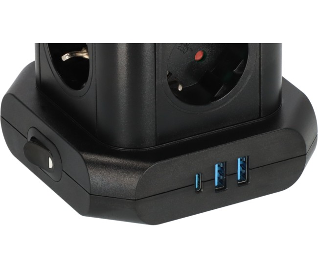 Prelungitor tip turn Brennenstuhl, 8 prize, 2 X USB A, 1 X USB-C, cablu 2m, pozitionare prize 45  ,