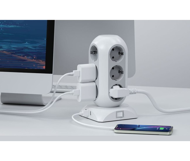 Prelungitor tip Turn Tessan TPS02-DE-C, 12 prize, 2XUSB 3A, 1XUSB-C, cablu 2m