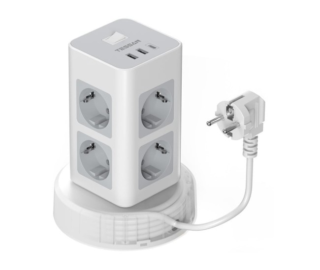 Prelungitor tip Turn Tessan TPS03RX-DE-C, 8 prize, 2X USB A, 1X USB-C, 3A, 3600W, cablu 2m