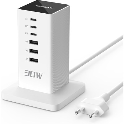 Prelungitor tip Turn Tessan TS-CS04, 6 prize, 4 USB, 2 USB-C, 30 W, cablu 2m