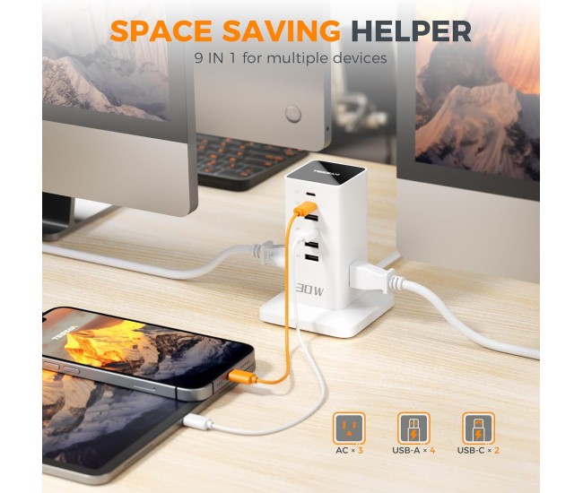 Prelungitor tip Turn Tessan TS-CS04, 6 prize, 4 USB, 2 USB-C, 30 W, cablu 2m Prelungitor tip Turn Tessan TS-CS04, 6 prize, 4 USB, 2 USB-C, 30 W, cablu 2m