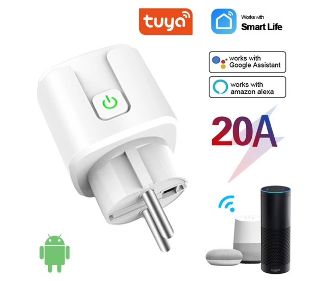 Priza inteligenta Rovo CZ04 WiFi, 20A, Monitorizare energie, Alexa, Google Assistant