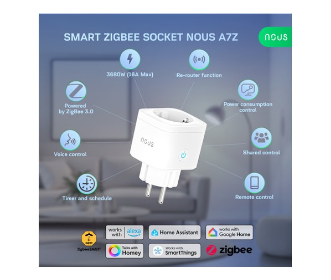 Set 3 prize inteligenta wifi Nous A7Z,16A - ZigBee 3.0, Monitorizare Consum, Compatibila Alexa Google Set 3 prize inteligenta wifi Nous A7Z,16A - ZigBee 3.0, Monitorizare Consum, Compatibila Alexa Google