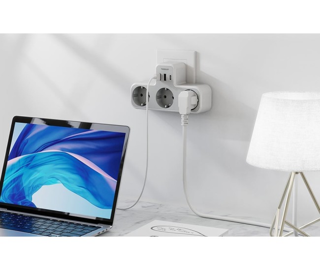 Priza Multipla Tessan TS-323-C, 3 Prize, 1 port USB-C, 2 Porturi USB, 240 V, Alb ,2500W 10A Priza Multipla Tessan TS-323-C, 3 Prize, 1 port USB-C, 2 Porturi USB, 240 V, Alb ,2500W 10A