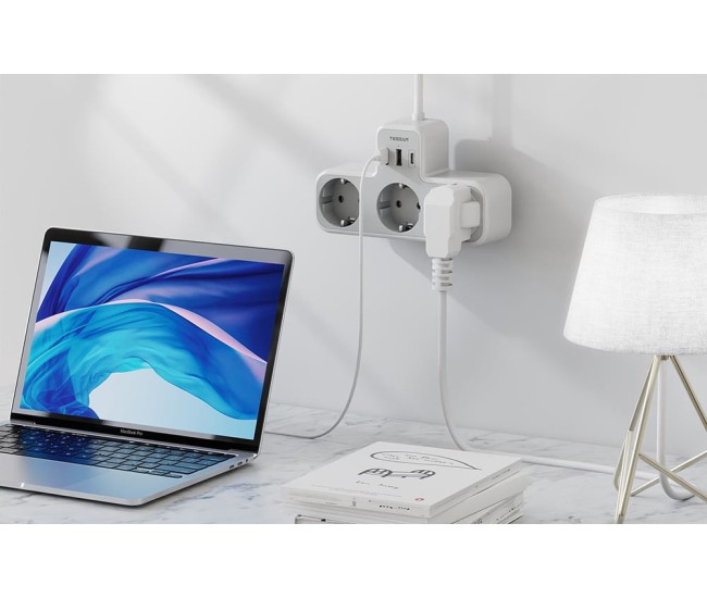 Priza Multipla Tessan TS-323X-C, Cablu 15m, 3 Prize, 1 port USB-C, 2 Porturi USB, 240 V, Alb ,2500W 10A Priza Multipla Tessan TS-323X-C, Cablu 15m, 3 Prize, 1 port USB-C, 2 Porturi USB, 240 V, Alb ,2500W 10A