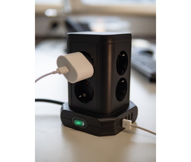 Prelungitor tip turn Brennenstuhl, 8 prize, 4 USB, cablu 2m, pozitionare prize 45 Prelungitor tip turn Brennenstuhl, 8 prize, 4 USB, cablu 2m, pozitionare prize 45