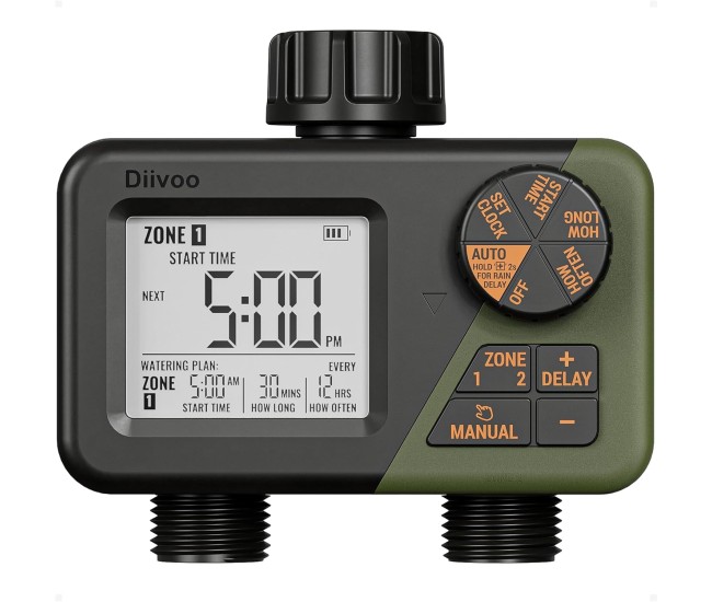 Programator automat pentru irigare Diivoo DI-WT21M-EUGN, 2 zone, IPX5, functie Rain Delay