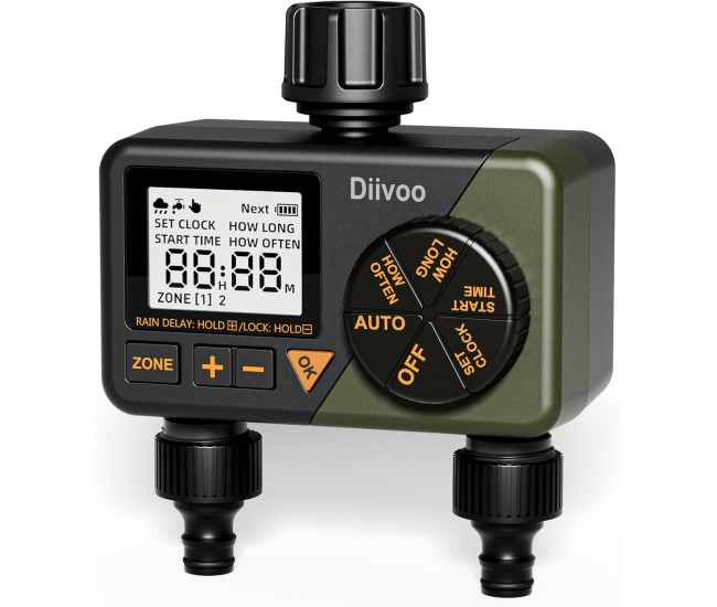Programator automat pentru irigare Diivoo DI-WT08M-DEGN, 2 zone, IPX5, functie Rain Delay Programator automat pentru irigare Diivoo DI-WT08M-DEGN, 2 zone, IPX5, functie Rain Delay