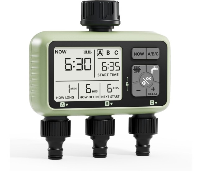 Programator automat pentru irigare Diivoo GM-HCT-378-EUGN, 3 zone, IP54, functie Rain Delay