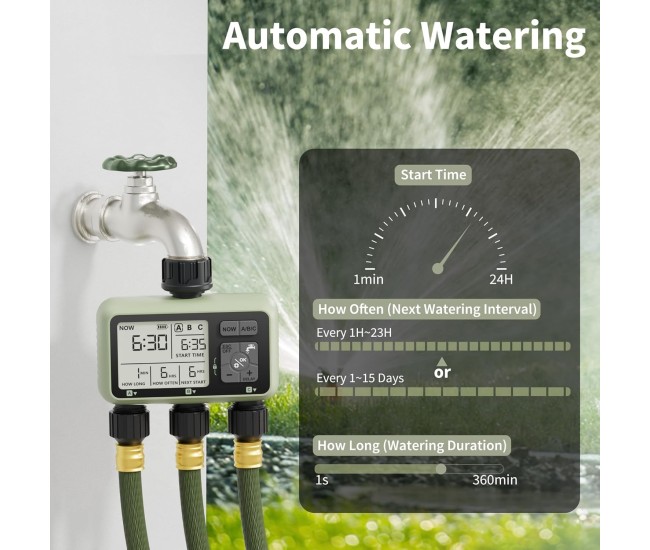 Programator automat pentru irigare Diivoo GM-HCT-378-EUGN, 3 zone, IP54, functie Rain Delay