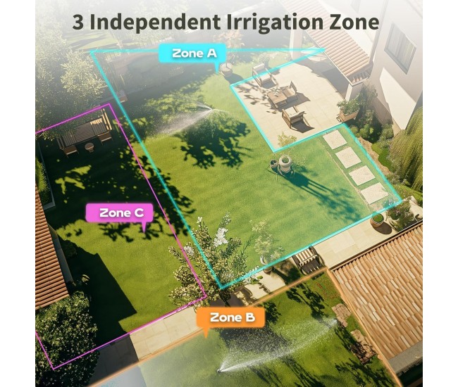 Programator automat pentru irigare Diivoo GM-HCT-378-EUGN, 3 zone, IP54, functie Rain Delay