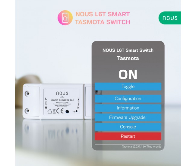 Releu wireless Nous L6T, 10A, Tasmota Releu wireless Nous L6T, 10A, Tasmota