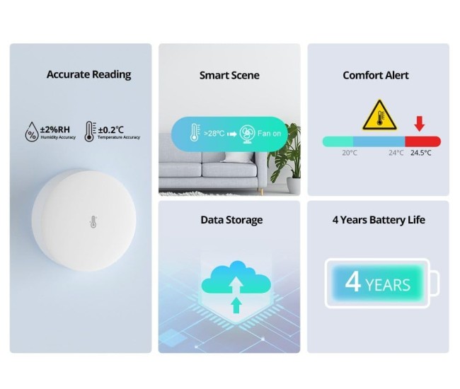 Senzor inteligent de temperatura si umiditate Zigbee Sonoff SNZB-02P (rotund) Senzor inteligent de temperatura si umiditate Zigbee Sonoff SNZB-02P (rotund)