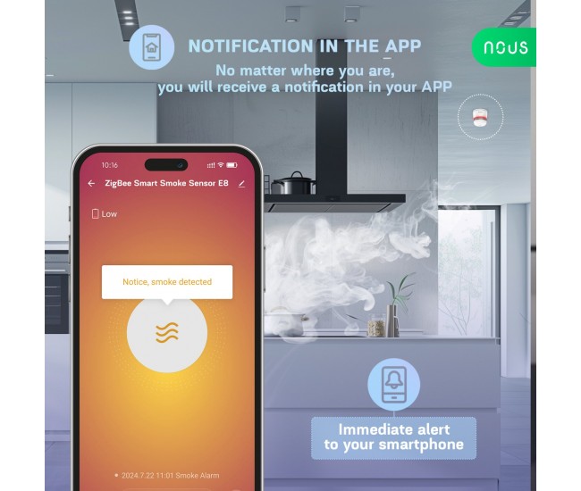 Senzor Smart de Fum Nous E8, Zigbee Senzor Smart de Fum Nous E8, Zigbee