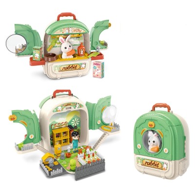 Set ghiozdan jucarie 3 in 1 Rovo 999-2, Iepuras, Fermier, Accesorii incluse