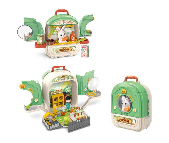 Set ghiozdan jucarie 3 in 1 Rovo 999-2, Iepuras, Fermier, Accesorii incluse