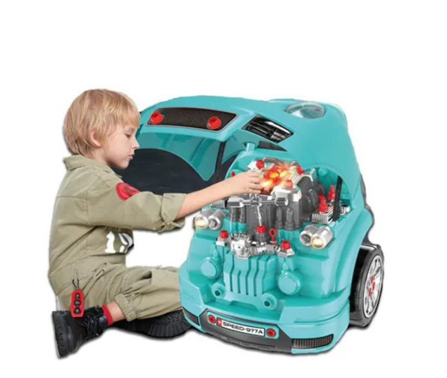 Set Reparatie Motor Auto Mecanic Rovo 977A, Porsche Cayenne, Sunete, Lumini, Telecomanda, Claxon, Schimbator viteze, 61 piese, 47cm