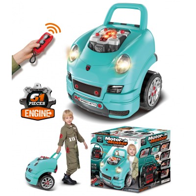 Set Reparatie Motor Auto Mecanic Rovo 977A, Porsche Cayenne, Sunete, Lumini, Telecomanda, Claxon, Schimbator viteze, 61 piese, 47cm