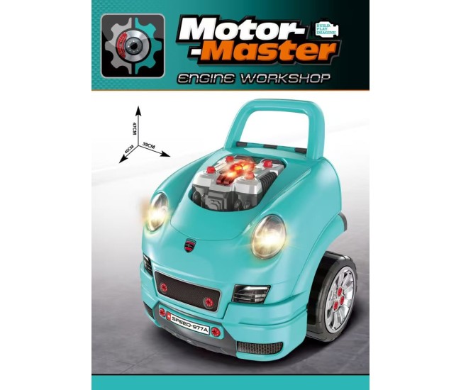 Set Reparatie Motor Auto Mecanic Rovo 977A, Porsche Cayenne, Sunete, Lumini, Telecomanda, Claxon, Schimbator viteze, 61 piese, 47cm
