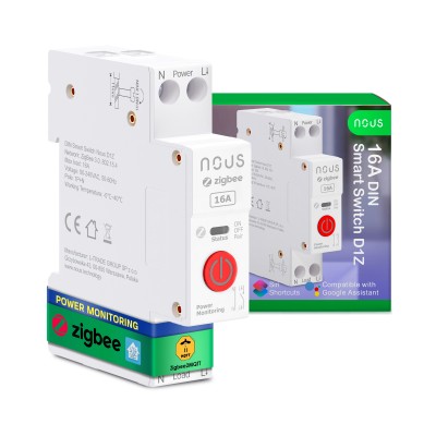Siguranta inteligenta Nous D3Z, 25A, ZigBee,  1 canal, Monitorizare energie, montare pe sina DIN