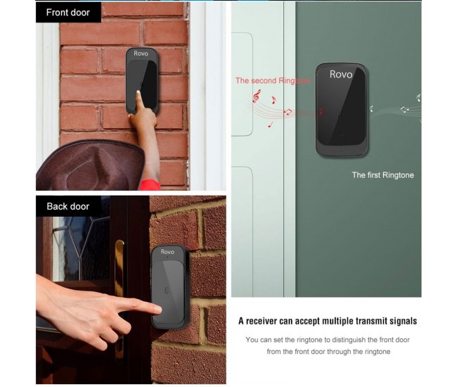 Sonerie Wifi Rovo C03, 2 Receptoare, IP44, 38 Melodii Sonerie Wifi Rovo C03, 2 Receptoare, IP44, 38 Melodii