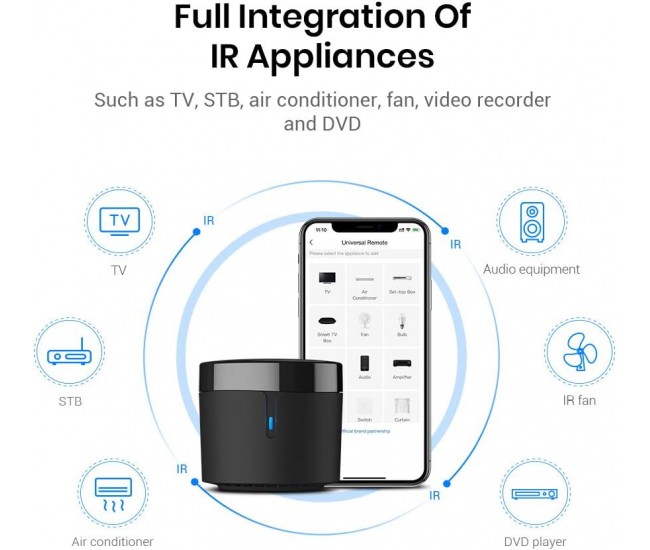 Telecomanda universala inteligenta BroadLink RM4 Mini, control IR, Wireless, 4G, compatibil Android iOS, Alexa Google Assistant, pentru aer conditionat, televizor, sistem audio - Resigilat Telecomanda universala inteligenta BroadLink RM4 Mini, control IR, Wireless, 4G, compatibil Android iOS, Alexa Google Assistant, pentru aer conditionat, televizor, sistem audio - Resigilat