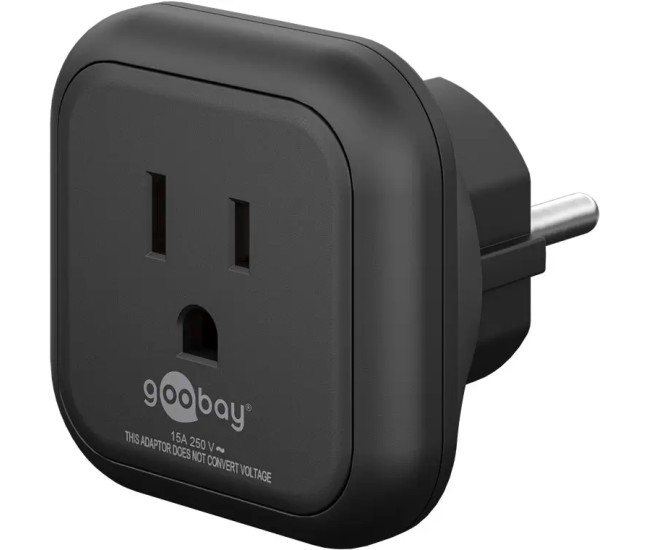 Adaptor de alimentare tip F CEE 7/4 - mama America Japonia tip B NEMA 5-15 3pini 15A Goobay 45350 Adaptor de alimentare tip F CEE 7/4 - mama America Japonia tip B NEMA 5-15 3pini 15A Goobay 45350
