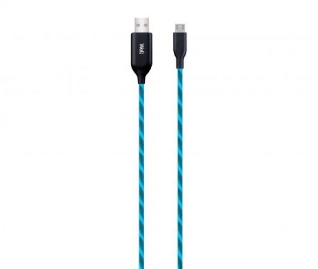 Cablu date incarcare micro USB 1m 2.1A Well flux de lumina albastra Cablu date incarcare micro USB 1m 2.1A Well flux de lumina albastra