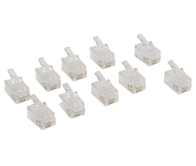 Conector RJ10 tata transparent tip pentru receptor telefon set 10buc VALUELINE Conector RJ10 tata transparent tip pentru receptor telefon set 10buc VALUELINE