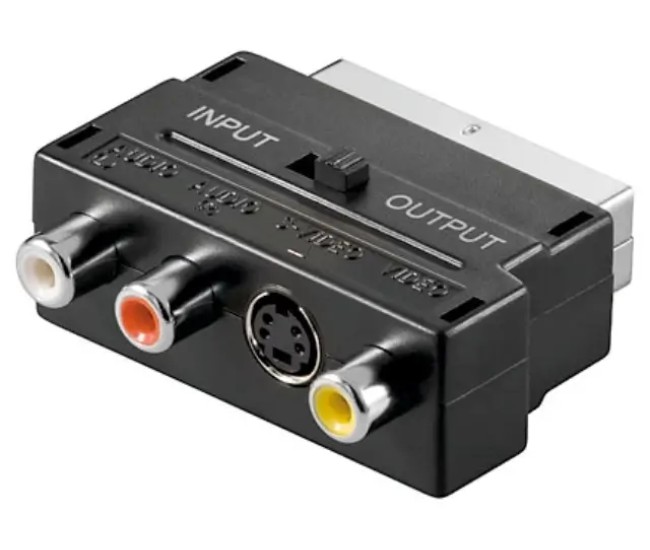 Adaptor Scart la 3x RCA si Svhs cu comutator IN/OUT Adaptor Scart la 3x RCA si Svhs cu comutator IN/OUT