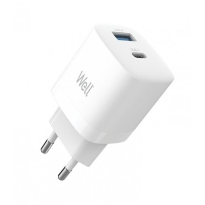 Incarcator retea USB Well GaN USB TYPE C PD30W + USB-A 30W PPS 33W alb