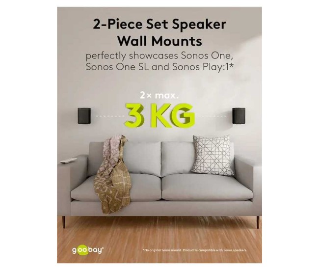 Set suport difuzor de perete Sonos One /Sonos One SL /Sonos Play:1 negru Goobay 70829 Set suport difuzor de perete Sonos One /Sonos One SL /Sonos Play:1 negru Goobay 70829