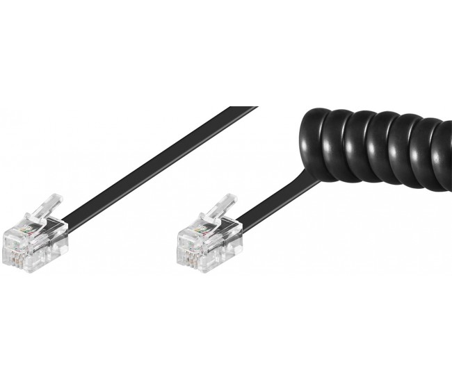 Cablu telefonic spiralat RJ10 4P4C 2m negru Cablu telefonic spiralat RJ10 4P4C 2m negru