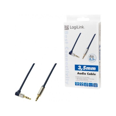 Cablu audio stereo 90 grade Jack 3.5 mm 0.5m tata-tata aurit albastru inchis carcasa aluminiu LOGILINK CA11050 Cablu audio stereo 90 grade Jack 3.5 mm 0.5m tata-tata aurit albastru inchis carcasa aluminiu LOGILINK CA11050