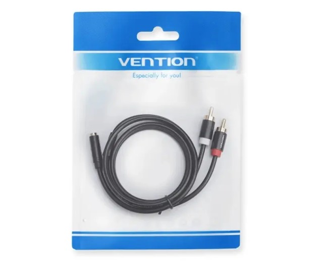 Cablu Jack 3.5 mm mama - 2x RCA tata 1m aurit negru Vention VAB-R01-B100 Cablu Jack 3.5 mm mama - 2x RCA tata 1m aurit negru Vention VAB-R01-B100