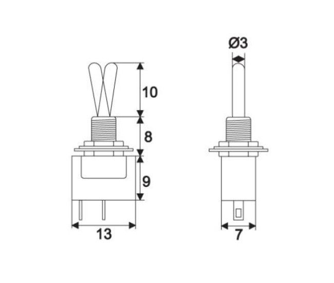 Comutator cu brat 1 circuit 3A 250V OFF-ON 09016 cu retinere