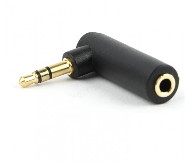 Adaptor audio Jack 3.5 mm Stereo tata in unghi Jack 3.5 mm mama Stereo GEMBIRD A-3.5M-3.5FL