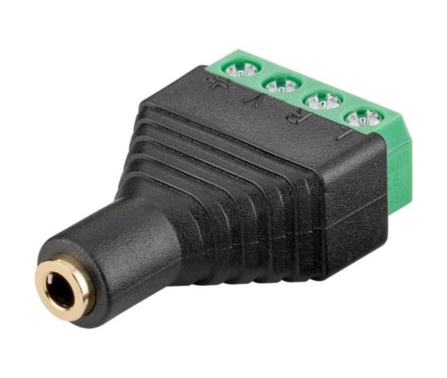 Adaptor bloc terminal cu 4 pini tip regleta cu surub la Jack 3.5 mm mama 4 pini stereo Goobay 59200 Adaptor bloc terminal cu 4 pini tip regleta cu surub la Jack 3.5 mm mama 4 pini stereo Goobay 59200