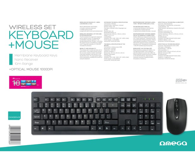 Kit tastatura si mouse wireless Omega OKM081WB 1000DPI USB
