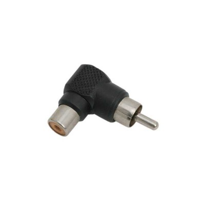 Adaptor la 90 grade RCA tata - RCA mama plastic negru